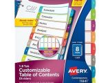 Avery 8 Tab Table Of Contents Template Avery Ready Index Customizable Table Of Contents