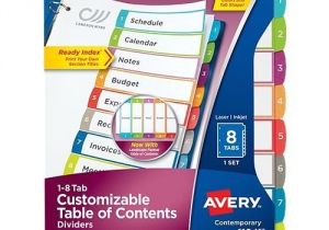 Avery 8 Tab Table Of Contents Template Avery Ready Index Customizable Table Of Contents