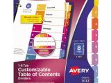 Avery 8 Tab Template 11133 Avery 11133 Ready Index 8 Tab Multi Color Table Of