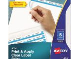 Avery Clear Label Dividers 5 Tab Template 11446 Ave11436 Avery Print Apply Clear Label Dividers W White