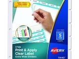 Avery Clear Label Dividers 5 Tab Template 11446 Avery Extra Wide Dividers Ink Jet Printer White 5 Tab