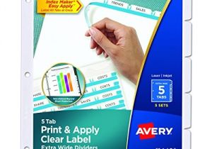 Avery Clear Label Dividers 5 Tab Template 11446 Avery Extra Wide Dividers Ink Jet Printer White 5 Tab