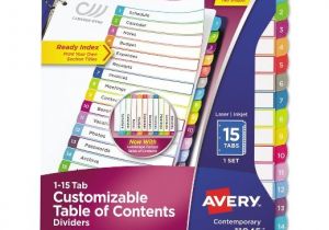 Avery Ready Index 15 Tab Template Avery Ready Index Table Of Contents Dividers Multicolor