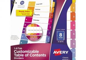 Avery Ready Index 5 Tab Table Of Contents Template Avery Ready Index 8 Tab Numbered Dividers with Table Of