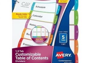 Avery Ready Index 5 Tab Table Of Contents Template Avery Ready Index Customizable Table Of Contents