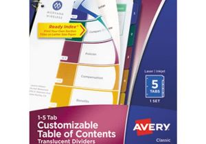 Avery Ready Index 5 Tab Template Avery 11816 Ready Index 5 Tab Multi Color Plastic Table Of
