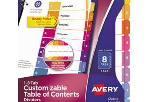 Avery Ready Index 8 Tab Color Template Avery Ave11133 Ready Index 8 Tab Multi Color Table Of