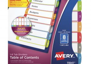 Avery Ready Index 8 Tab Template Avery Ready Index Table Of Contents Dividers 8 Tabs