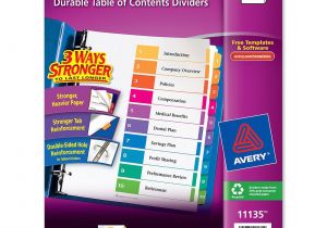 Avery Ready Index Template 10 Tab Color Avery 11135 Ready Index Table Cont Dividers W Color Tabs