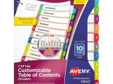 Avery Ready Index Template 10 Tab Color Avery 11842 Ready Index 10 Tab Multi Color Customizable