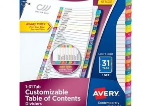 Avery Ready Index Template 31 Tab Avery Ready Index Customizable Table Of Contents