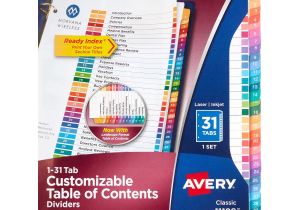 Avery Ready Index Template 31 Tab Avery Ready Index Table Of Contents Dividers assorted