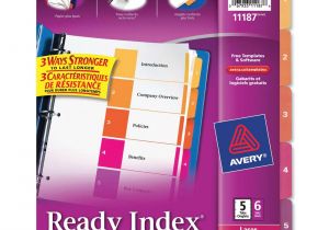 Avery Ready Index Template 5 Tab 11187 Avery 11187 Ready Index Table Cont Dividers W Color Tabs 5