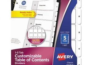 Avery Ready Index Template 5 Tab Avery 11130 Ready Index Customizable Table Of Contents