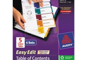 Avery Ready Index Template 5 Tab Avery Ready Index Customizable Table Of Contents asst