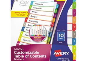 Avery Table Of Contents Template 10 Tab Avery 11842 Ready Index 10 Tab Multi Color Customizable