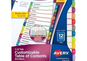 Avery Table Of Contents Template 12 Tab Avery Ready Index Customizable Table Of Contents