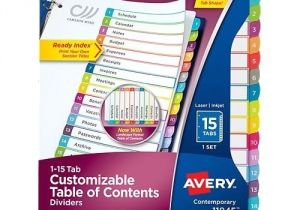 Avery Table Of Contents Template 15 Tab Avery Ready Index Customizable Table Of Contents