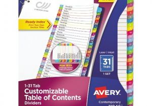 Avery Table Of Contents Template 24 Tab Avery Ready Index Table Of Contents Dividers Multicolor