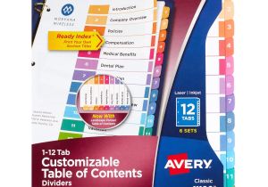 Avery Table Of Contents Template 25 Tab Avery Ready Index Table Of Contents Dividers assorted