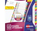 Avery Table Of Contents Template 25 Tab Avery Ready Index Table Of Contents Dividers Multicolor