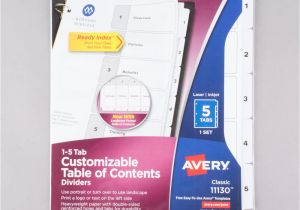Avery Table Of Contents Template 5 Tab Avery 11130 Ready Index 5 Tab White Table Of Contents Dividers