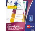 Avery Table Of Contents Template 5 Tab Avery Ave11816 Ready Index 5 Tab Multi Color Plastic Table