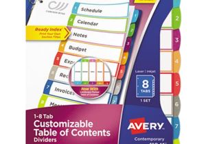 Avery Table Of Contents Template 5 Tab Avery Ave11841 Ready Index 8 Tab Multi Color Customizable