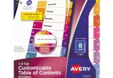 Avery Table Of Contents Template 8 Tab Avery Ave11133 Ready Index 8 Tab Multi Color Table Of