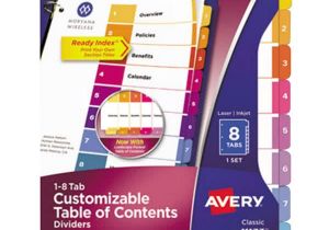 Avery Table Of Contents Template 8 Tab Avery Ave11133 Ready Index 8 Tab Multi Color Table Of