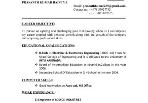 B.tech Professional Resume Prasanth Resume B Tech Eee