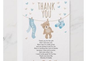 Baby Thank You Card Wording Baby Shower Thank You Card Teddy Bear Blue Zazzle Com