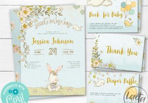 Baby Thank You Card Wording Sweet Bunny Baby Boy Shower Invitation Diaper Raffle Book