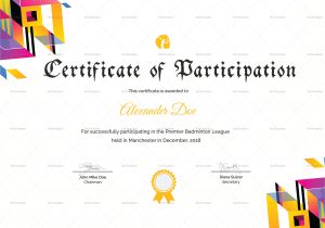 Badminton Certificate Template Badminton Participation Certificate Design Template In