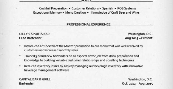 Bartender Resume Objective Samples Bartender Resume Sample Resume Genius
