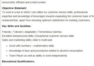 Bartender Resume Objective Samples Bartender Resume Samples and Tips