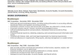 Basic Bookkeeping Resume Bookkeeper Resume Samples Qwikresume