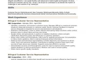 Basic Knowledge Of Spanish Resume Bilingual Customer Service Representative Resume Samples