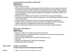 Basic Mechanic Resume Mechanic Electrical Resume Samples Velvet Jobs