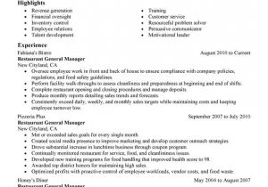 Basic Restaurant Resume Restaurant Manager Resume Objective Printable Planner