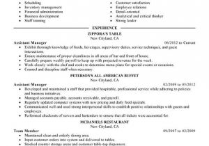 Basic Restaurant Resume Unforgettable assistant Restaurant Manager Resume Examples