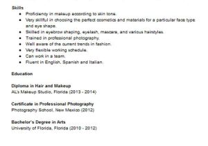 Basic Resume for Beginners Beginner Makeup Artist Resume Sample