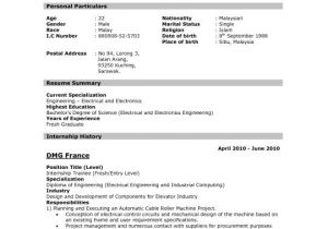 Basic Resume Malaysia Example Of Resume for Job Application In Malaysia