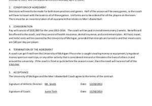 Basketball Player Contract Template Men 39 S Basketball Coach Contract Example