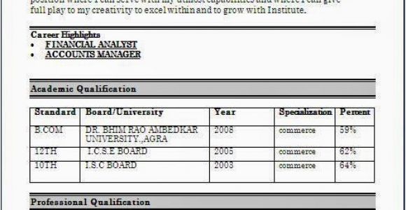 Bcom Fresher Resume format Download Bcom Fresher Resume format