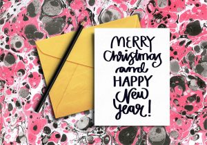 Beautiful Card Happy New Year Christmas Lettering Kit Colors Transparent Black White