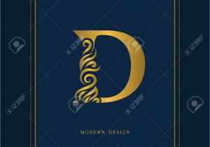 Beautiful Name Card Design Vector Gold Elegant Letter D Graceful Royal Style Calligraphic
