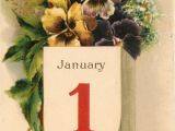 Beautiful New Year Greeting Card A Happy New Year to You Pansies Above Calendar January 1