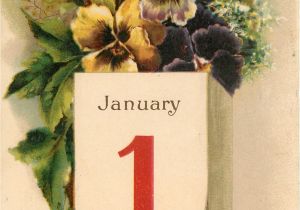Beautiful New Year Greeting Card A Happy New Year to You Pansies Above Calendar January 1