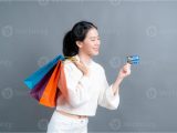 Beautiful Person Cue Card Follow Ups Beautiful asian Woman with Shopping Bags and Showing